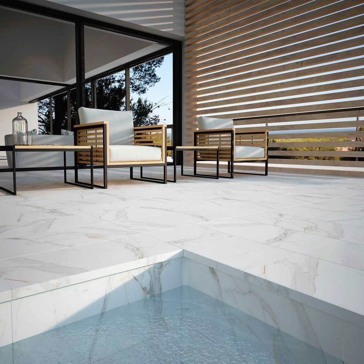 Remate Peldaño Recto Marbles Calacatta 3x33