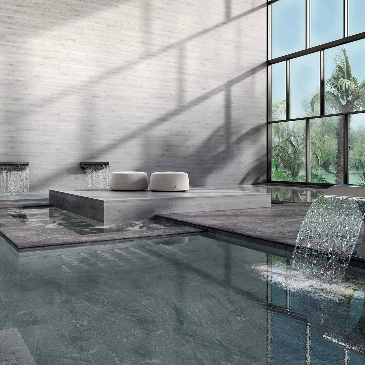 Ambiente com pavimento antiderrapante Imperial Ash 33x66.5