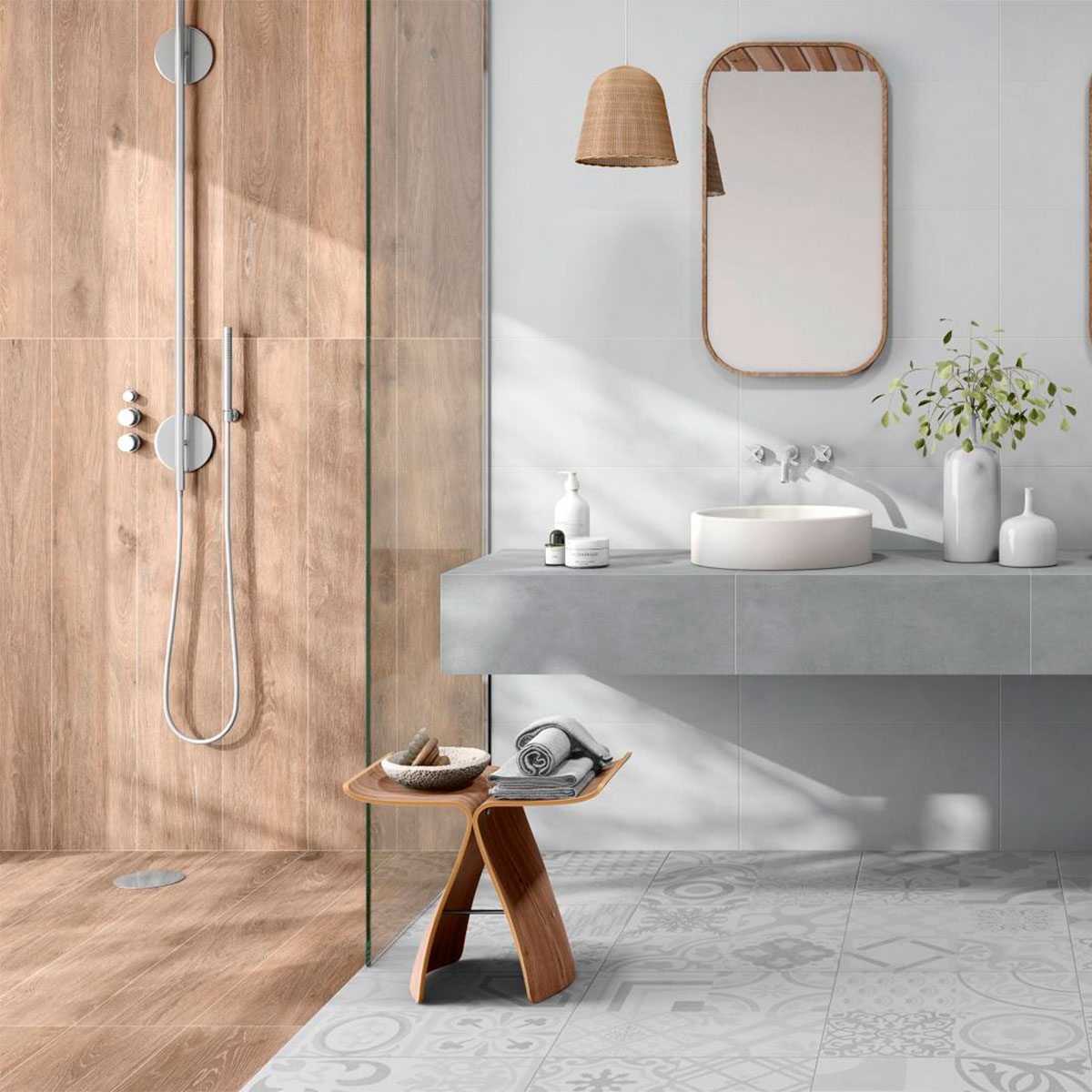 Baño con pavimento y revestimiento AT Aren Siena 20x120