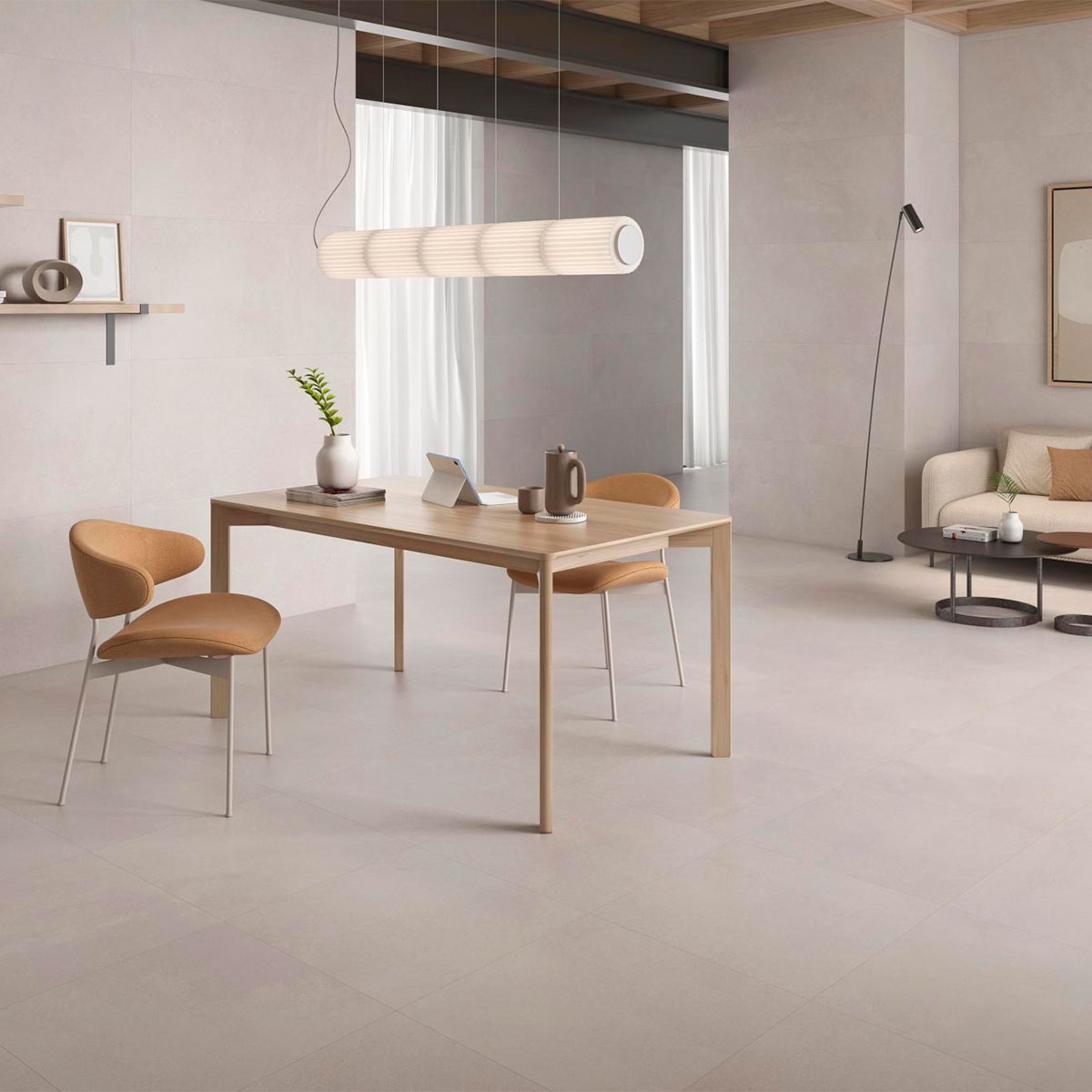 Interior com pavimento AT Hazel White 60x120