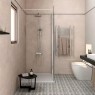 Bathroom with AT Mist Tortora 25x70 coating