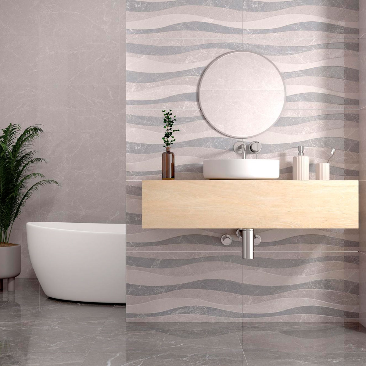 Salle de bain avec revêtement mat AT Murano Perla 33,3x55