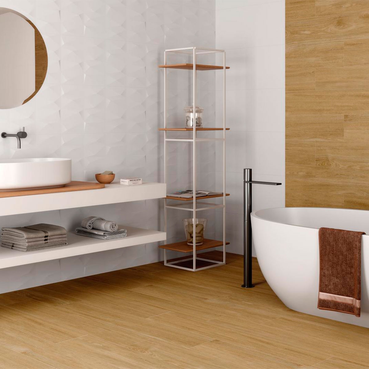 Casa de banho com revestimento AT Muren Relief White 36x80