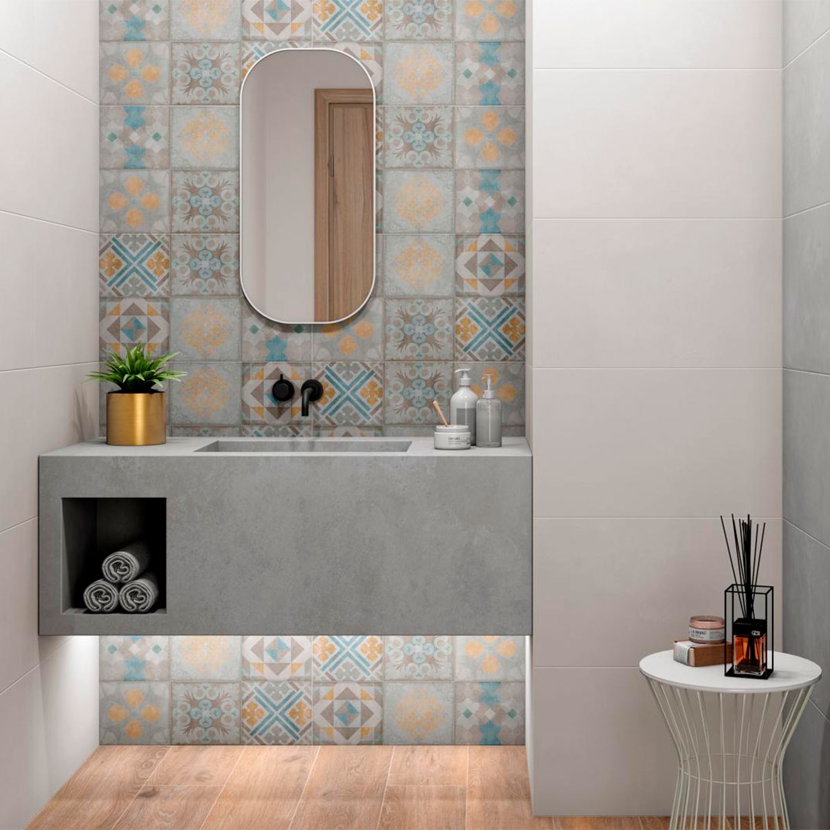 Badezimmer mit AT Namur Mix Verkleidung 33,3x55 (Box 1,84m²)