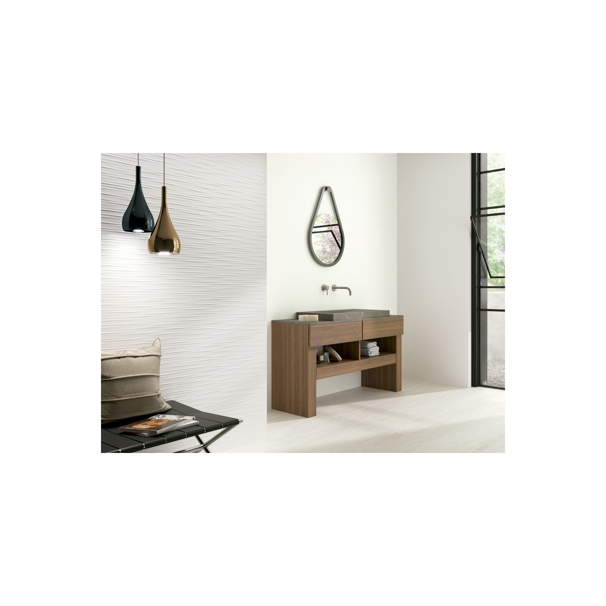 Series 9523 White Relief Pyramid - Large Bathroom Tiles