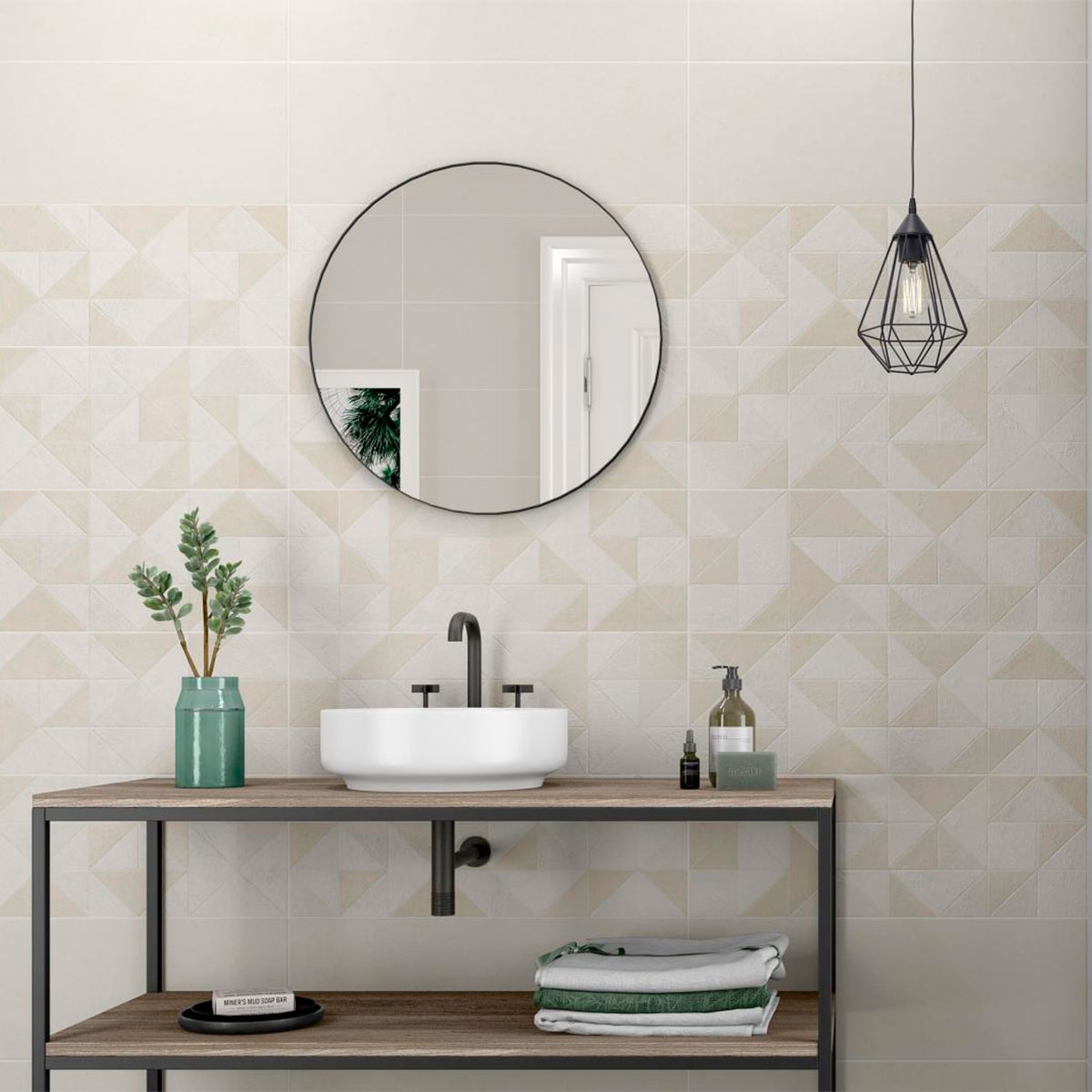 Baño con revestimiento AT Thule Relieve Taupe 25x70