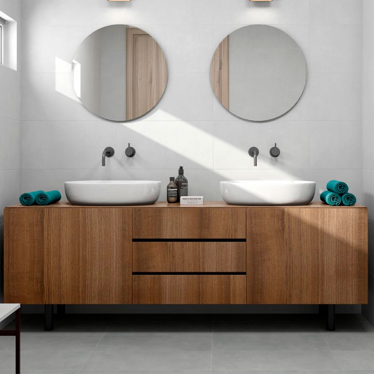 Baño con pavimento AT.Blaze Marengo Mate 30.3x61.3