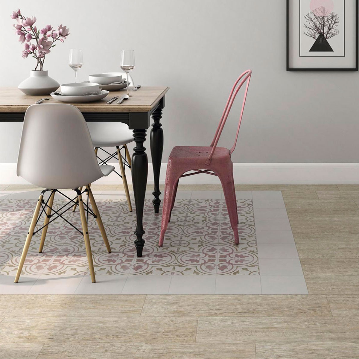 Interior con pavimento Bosque Arena 15x90