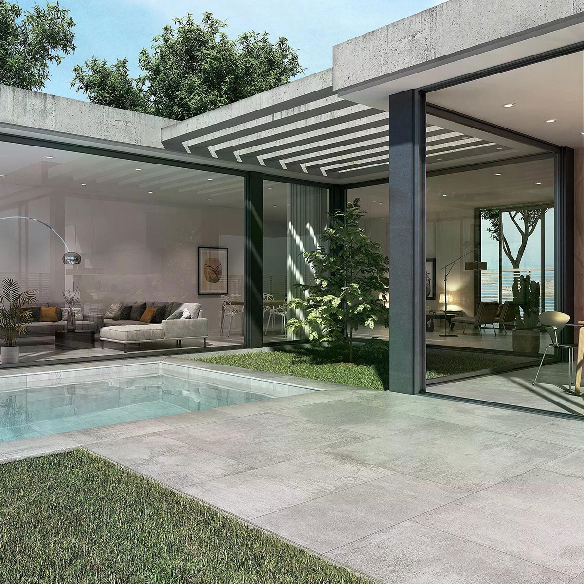 Exterior con pavimento Ópera Silver Antideslizante 120x120