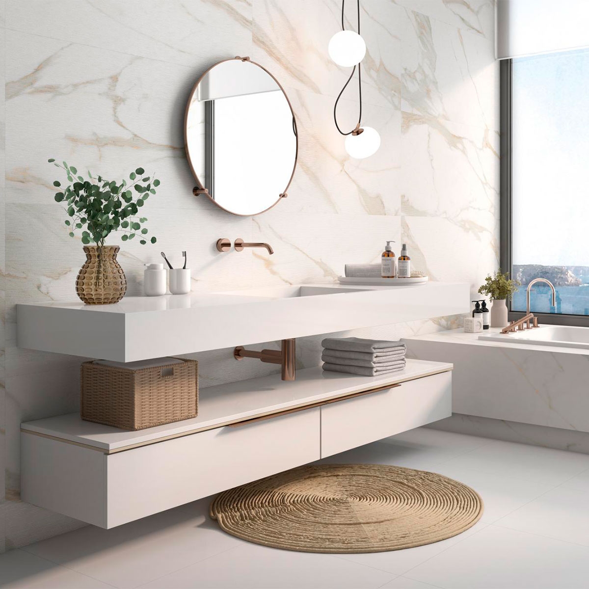 Salle de bain avec revêtement Calacata Gold Relief 60x120