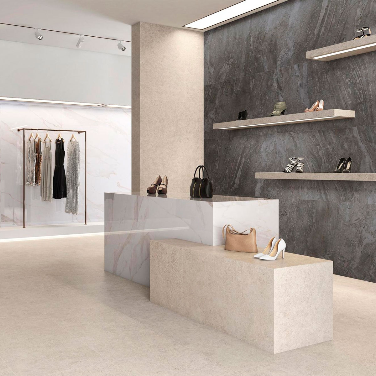 Interior com pavimento antiderrapante CR Moleanos Sand 90x90