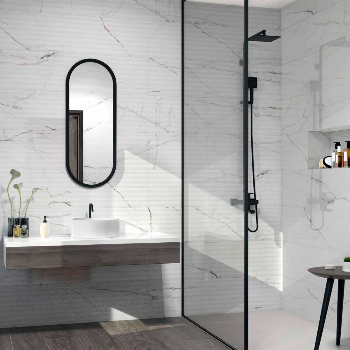 Baño con revestimiento CR Torano Relieve Brillo 33.3x100