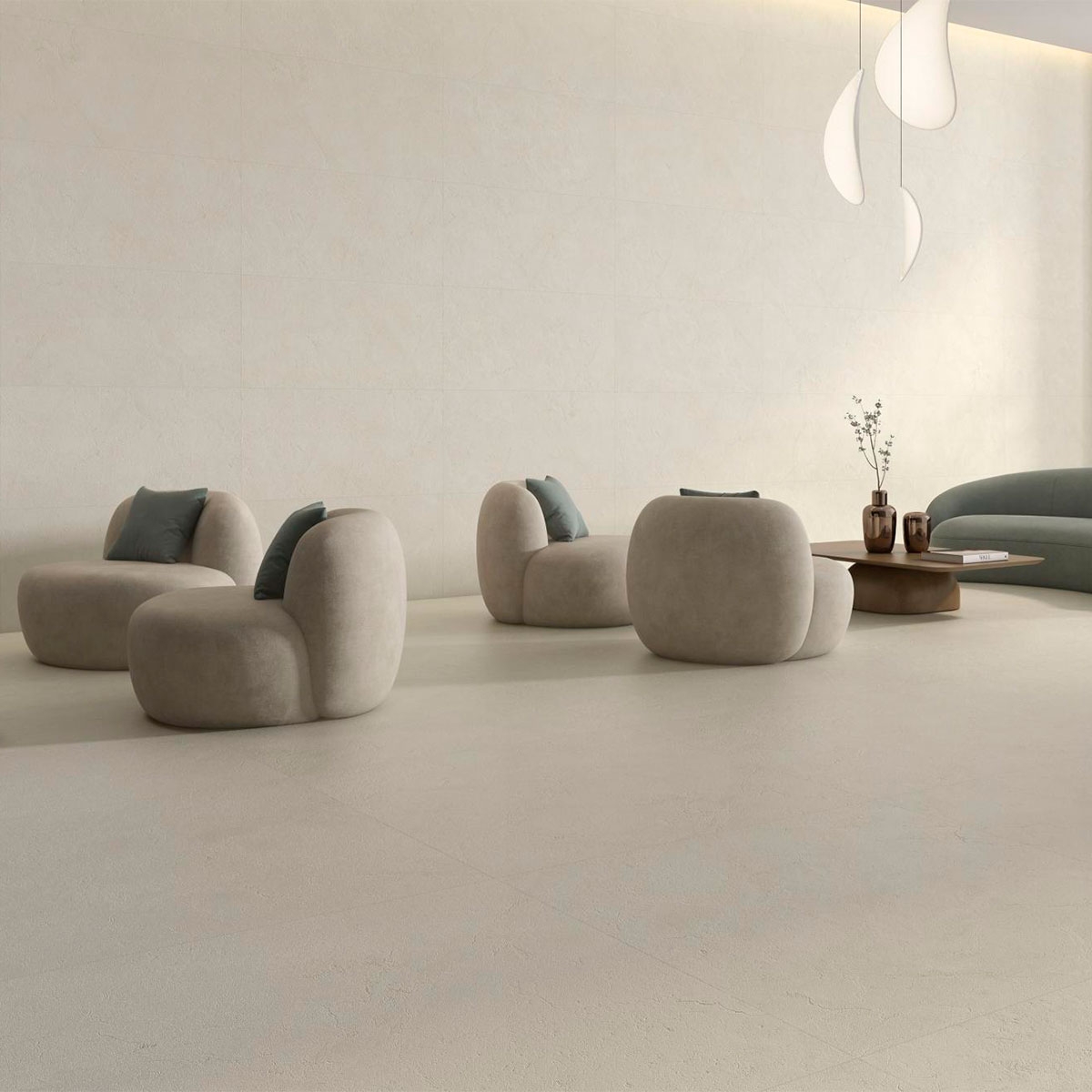 Sala con pavimento Crema Marfil Mate 120x120