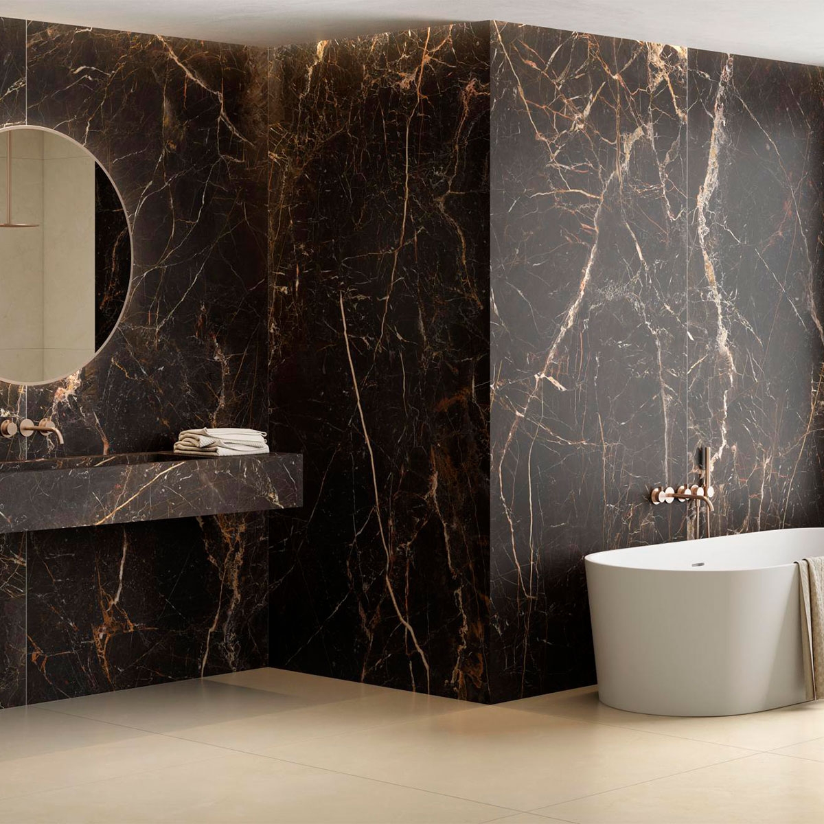 Baño con pavimento Crema Marfil Mate 120x120