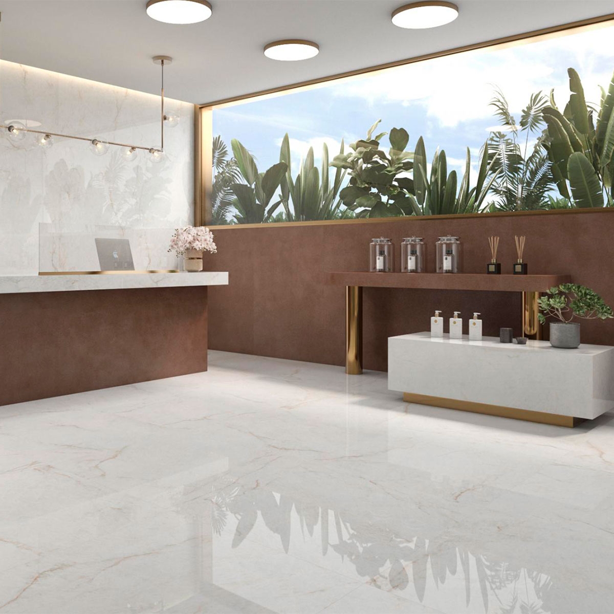 Innenraum mit Crystal White Boden und Verkleidung 120x120