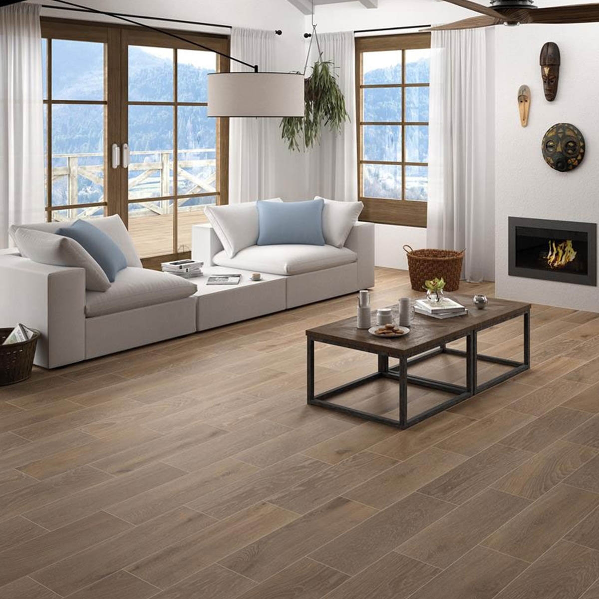 Salon avec sol en bois d’articwood en ambre 15x90