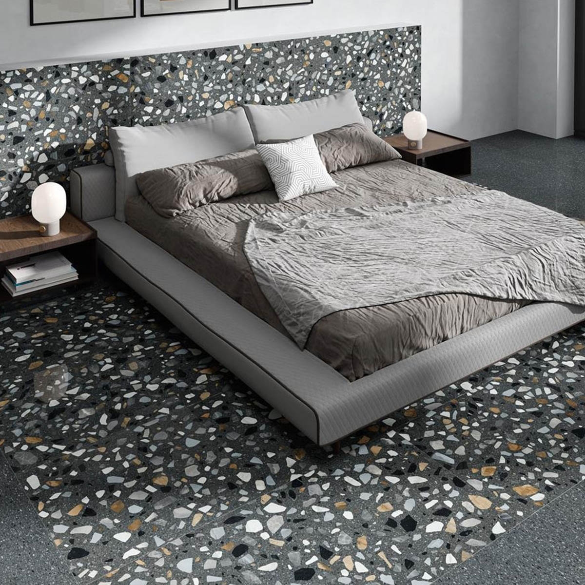 Quarto com Azulejos de Chão e Parede Grafite XL Nítido 60x120