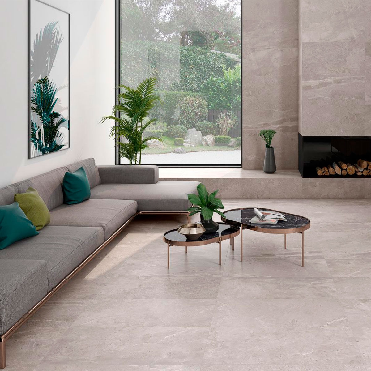 Interior with flooring Es Erding Pearl Lapatto 60x120