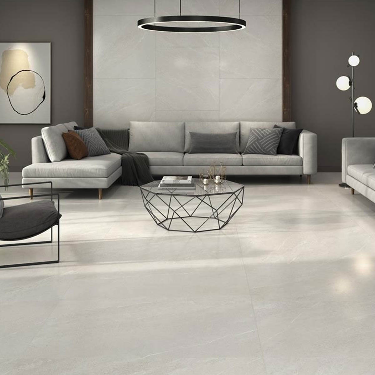 Sala con Pavimento Sakhir Soft Ivory 60x120