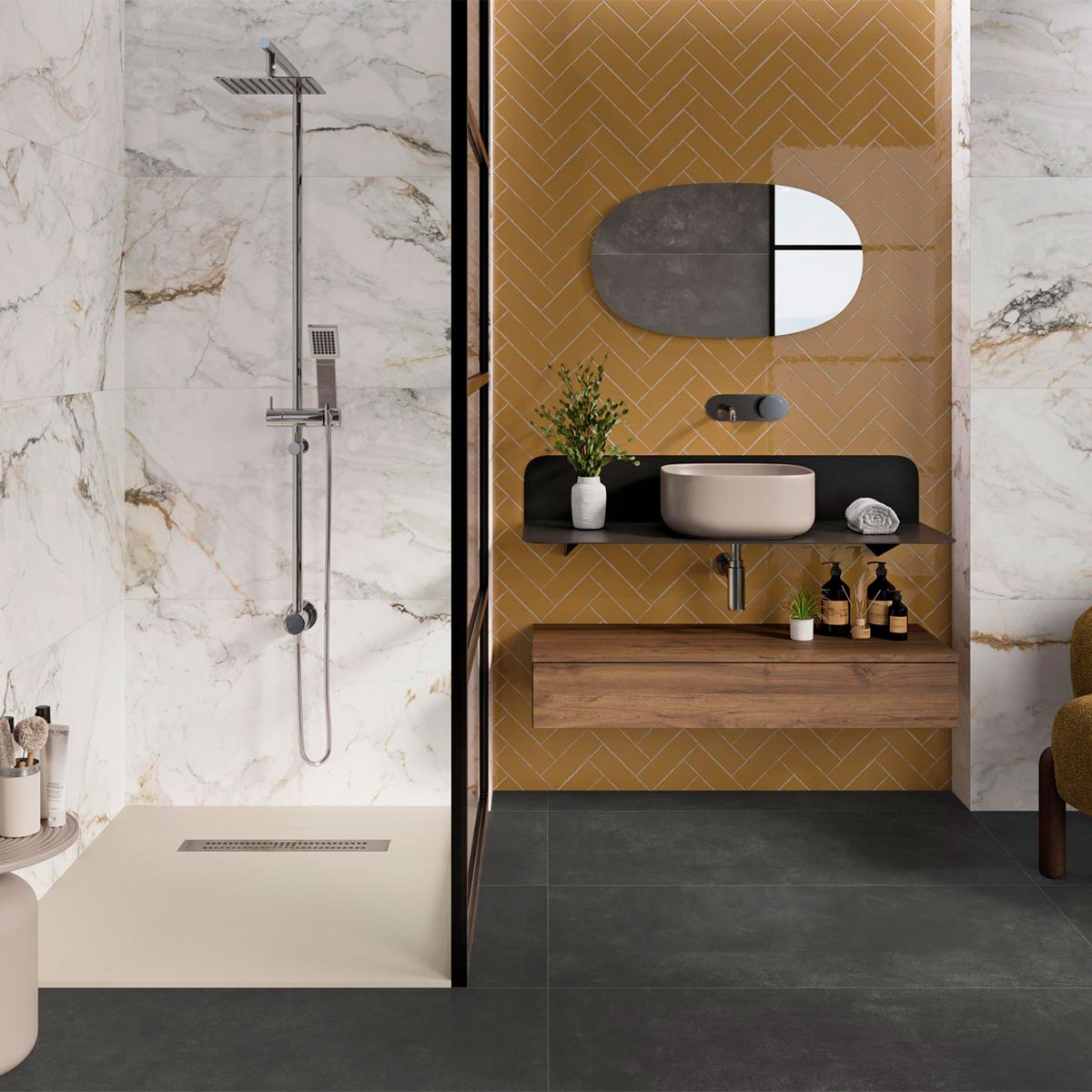 Salle de bain avec sol ES Omnia Argent 60x120