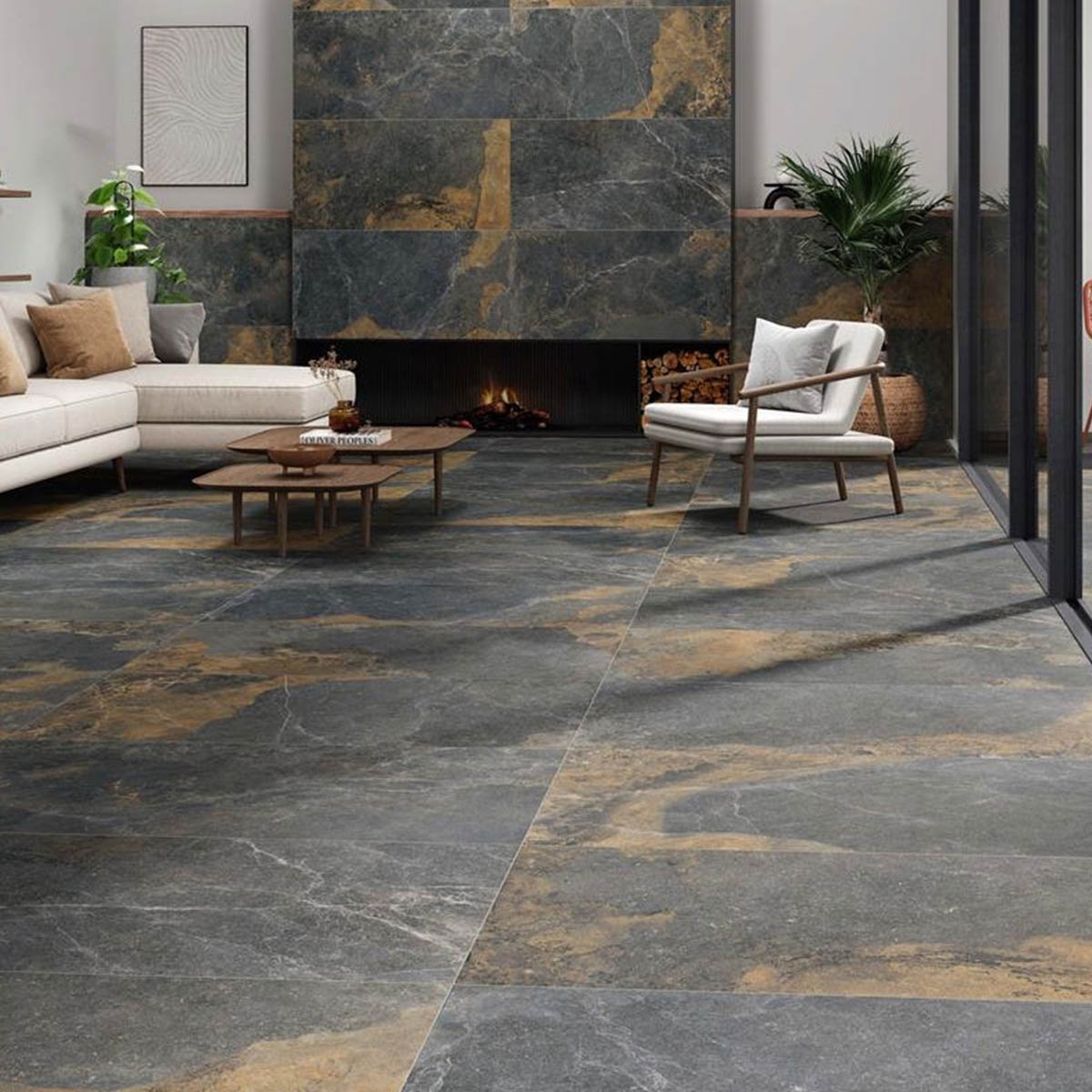 Sala con Pavimento y Revestimiento Strato Natural 60x120