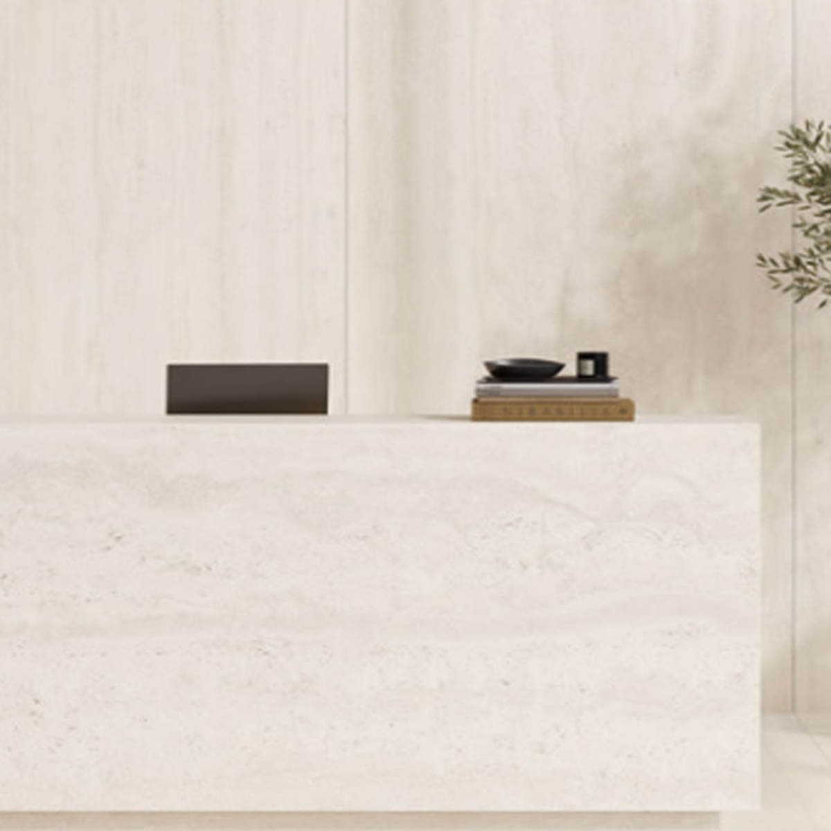 Recepción con Pavimento Sforza White 120x120