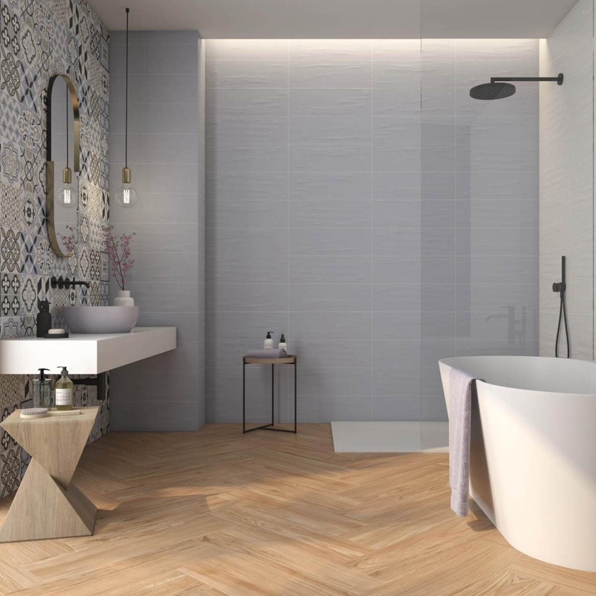 Baño con Pavimento AT Aire Roble 20x75