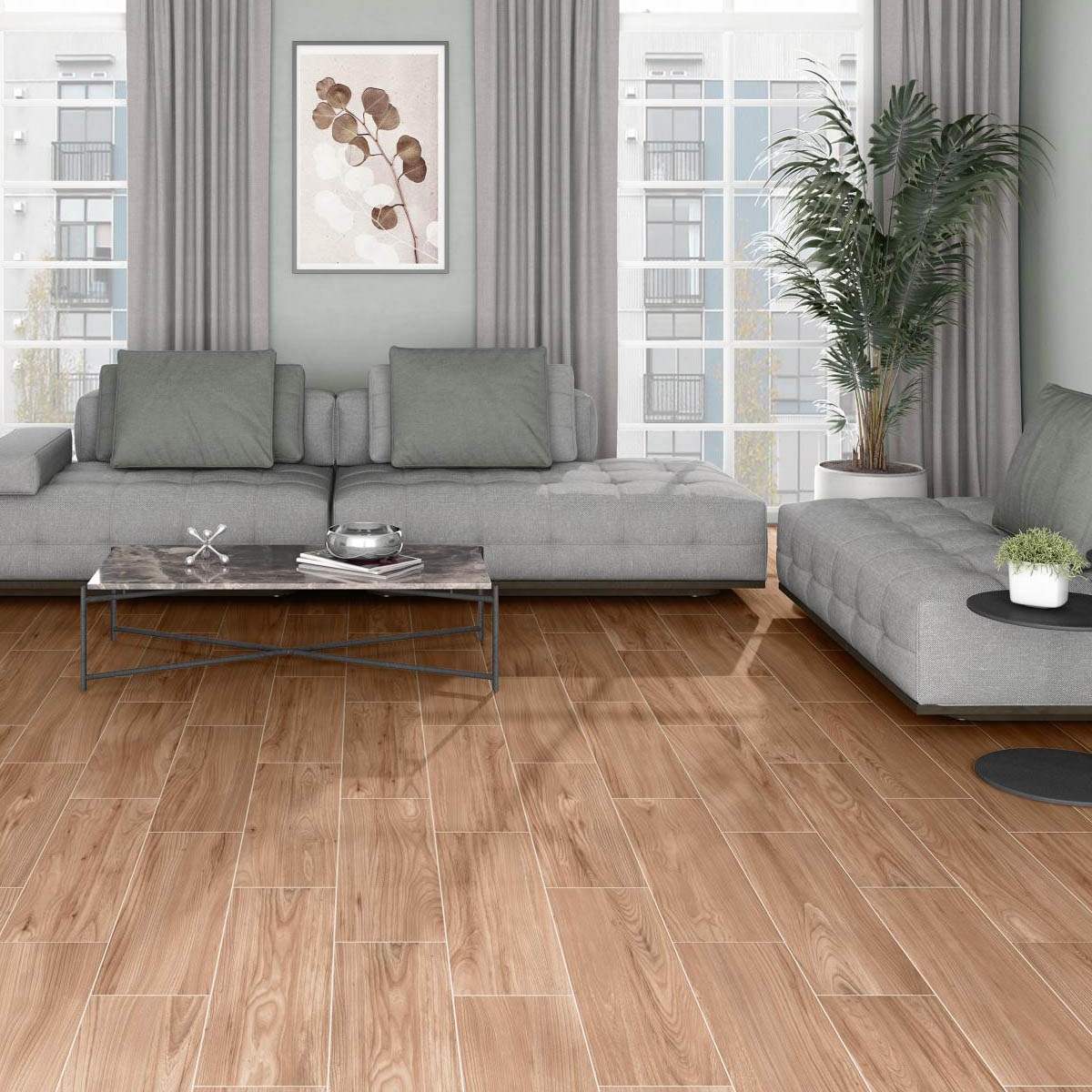 Living Room with Flooring AT Aire Oak 20x75