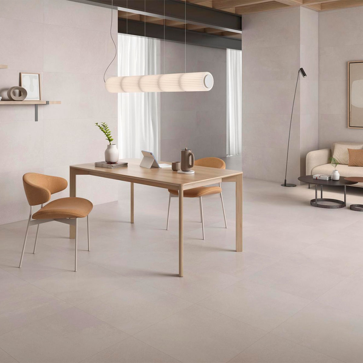 Interior com pavimento branco avelã 60x60