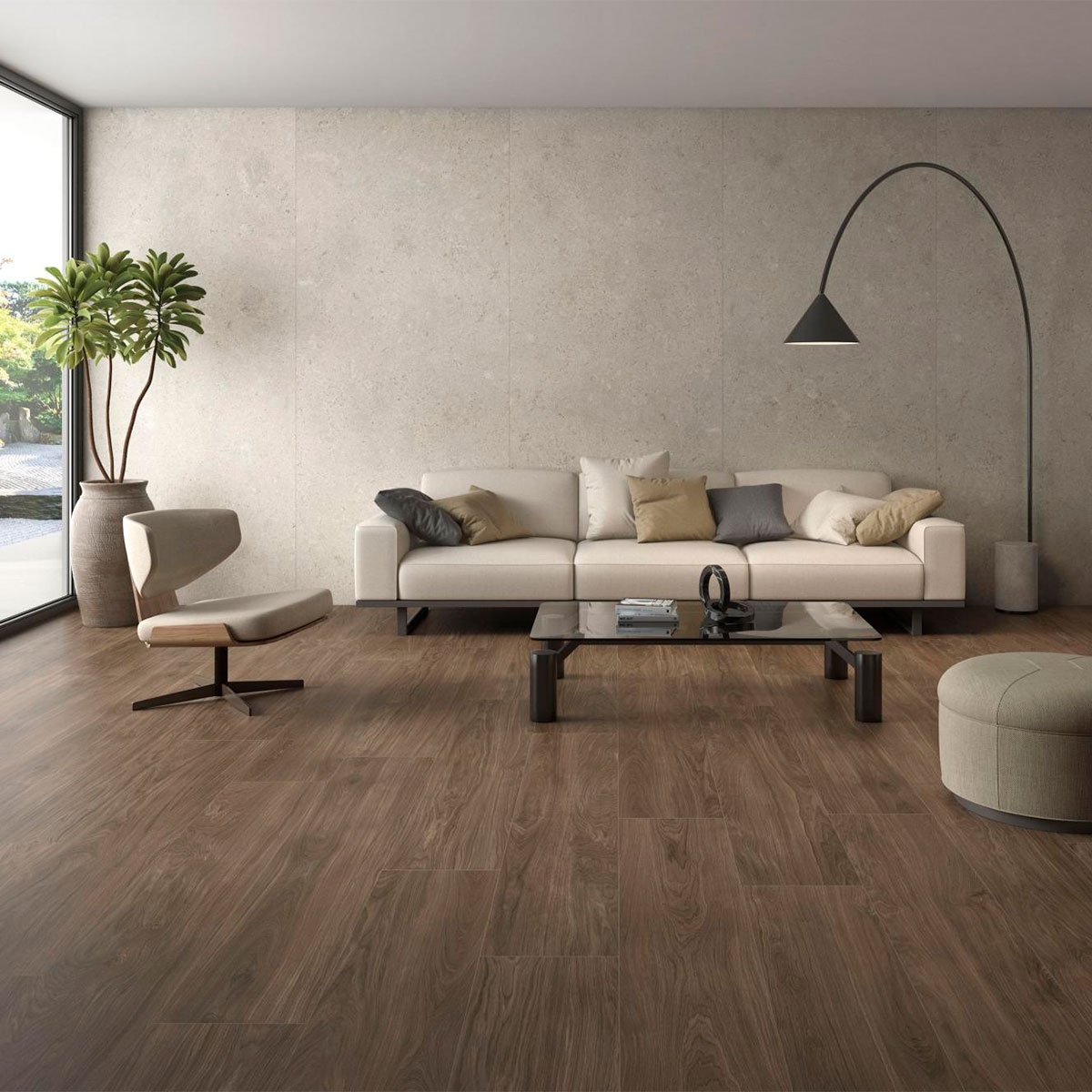 Interior con pavimento Kalon Nogal 20x120