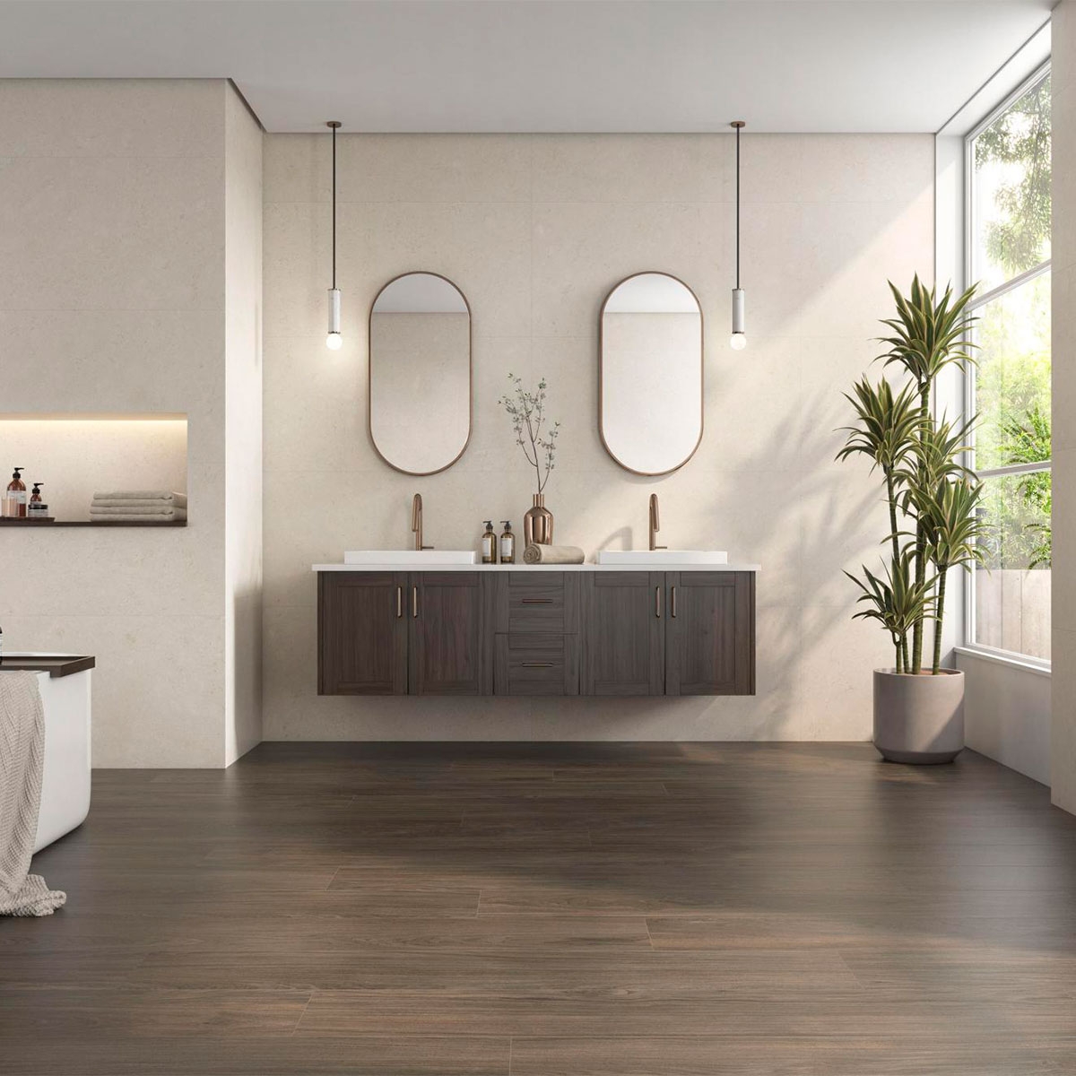 Casa de banho com pavimento Kalon Wenge 20x120