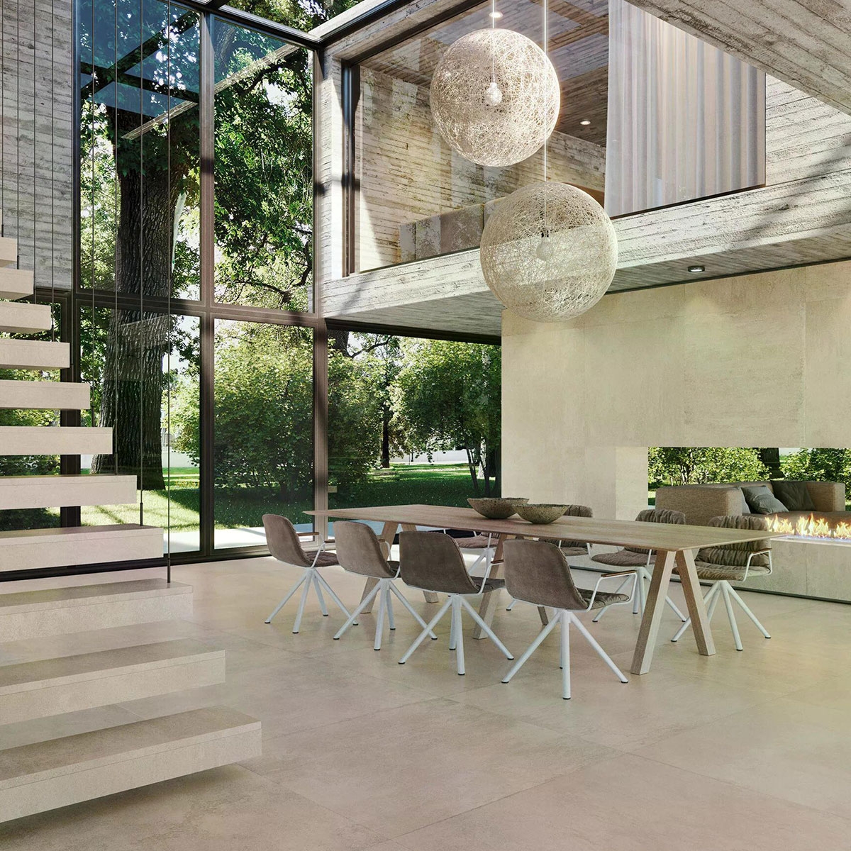 Innenraum mit Ópera-Elfenbeinboden 120x120