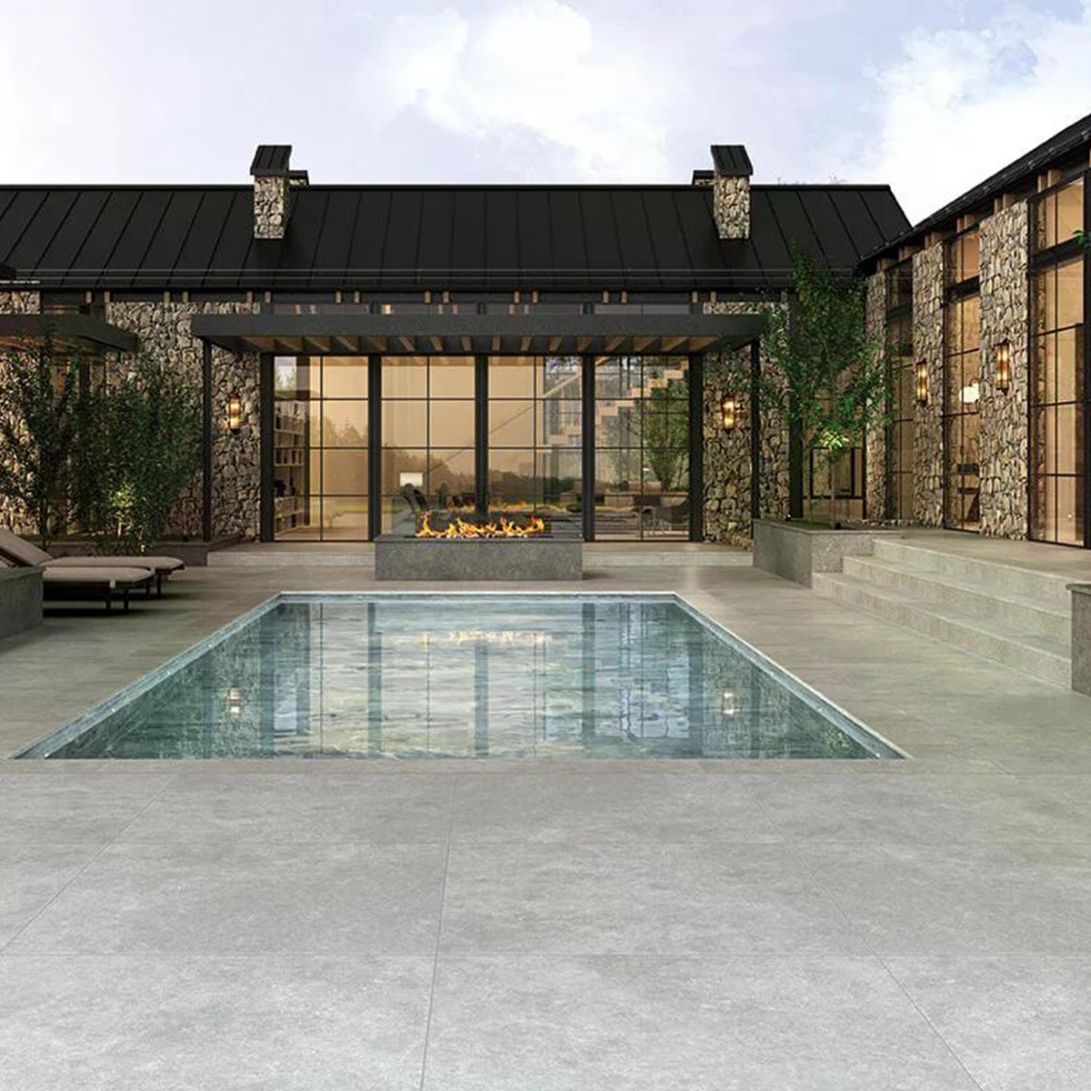 Exterior con pavimento Ardenas Cromo Antideslizante 9mm 60x120