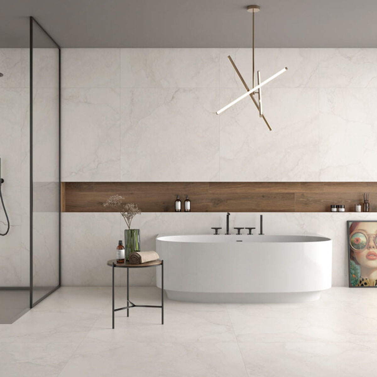Casa de banho com pavimento e azulejos de parede Eterna Bone 100x100 (Caixa 2,00m2)