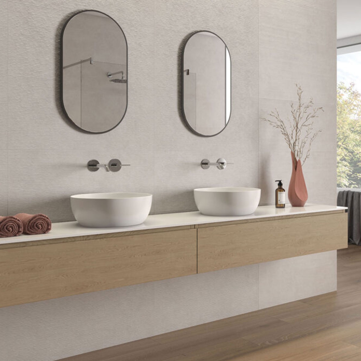 Baño con Revestimiento Zero P.B. Relieve Perla 36x80