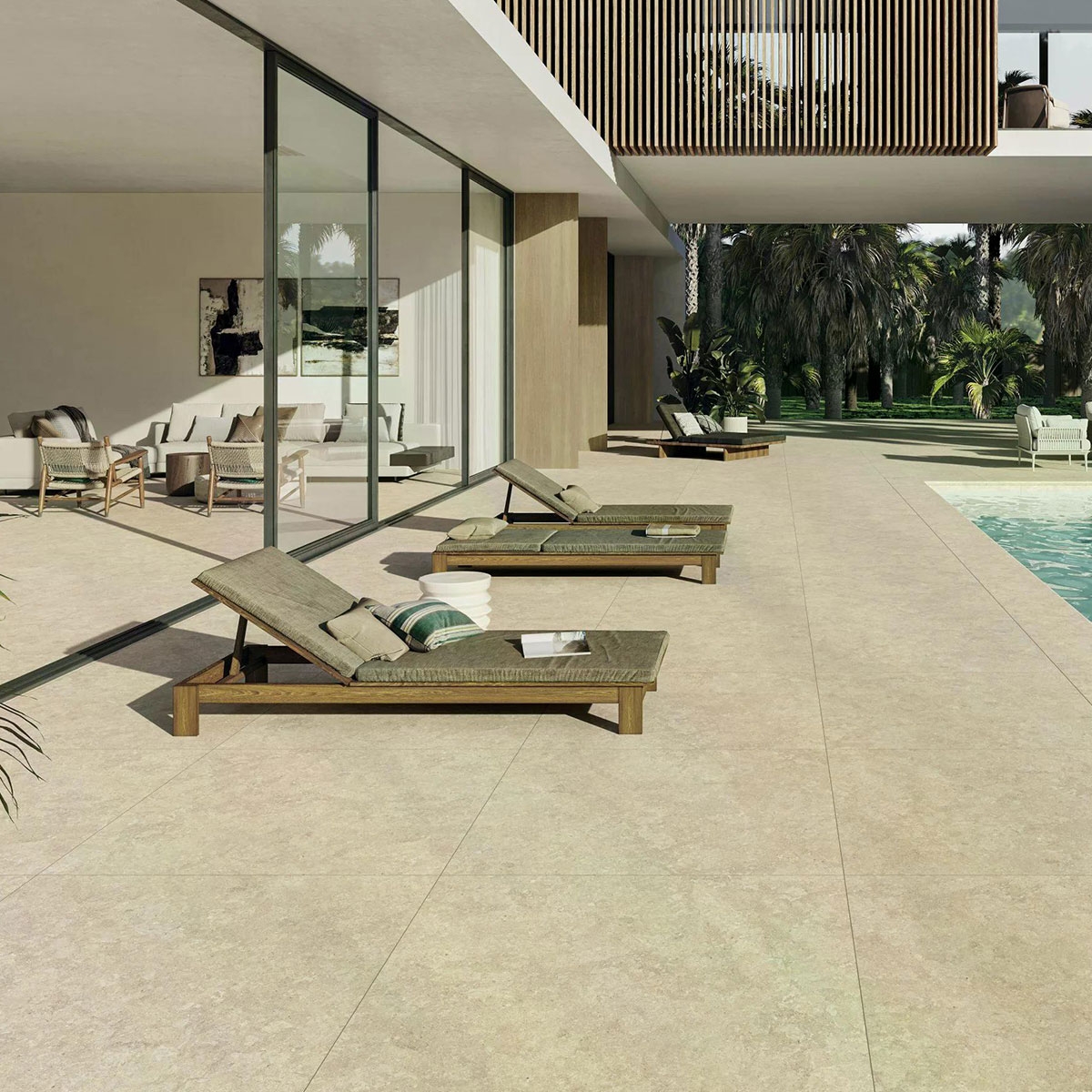 Interior com pavimento Bedford Sand 120x120