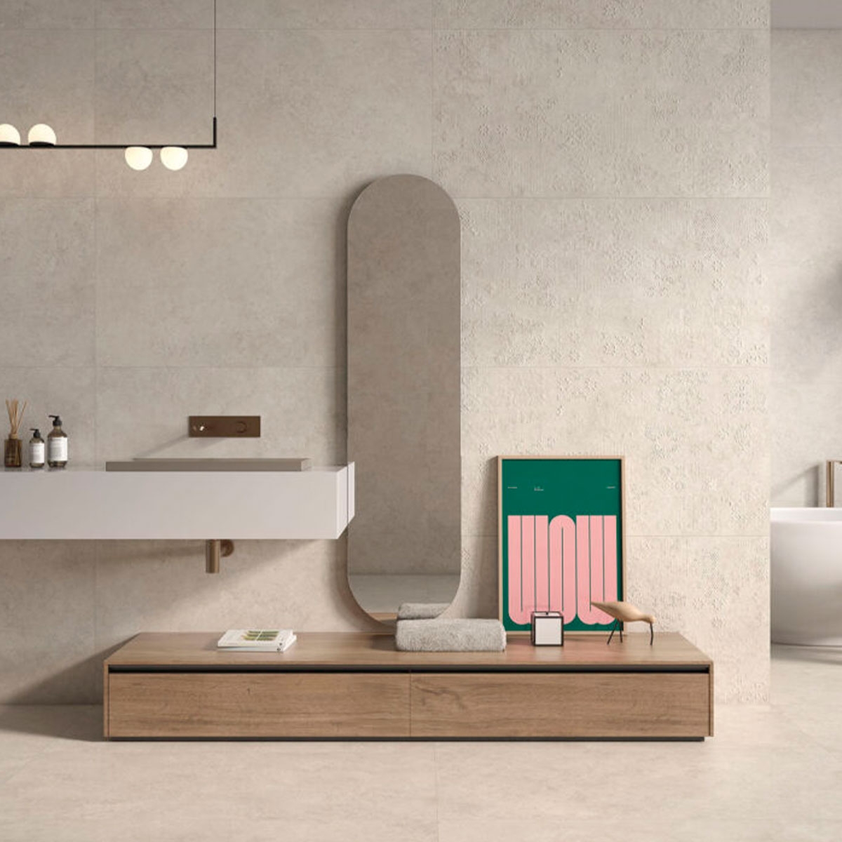 Salle de bain avec revêtement Stratos Cross Bone Relief 60x120 (Boîte 1,44m2)