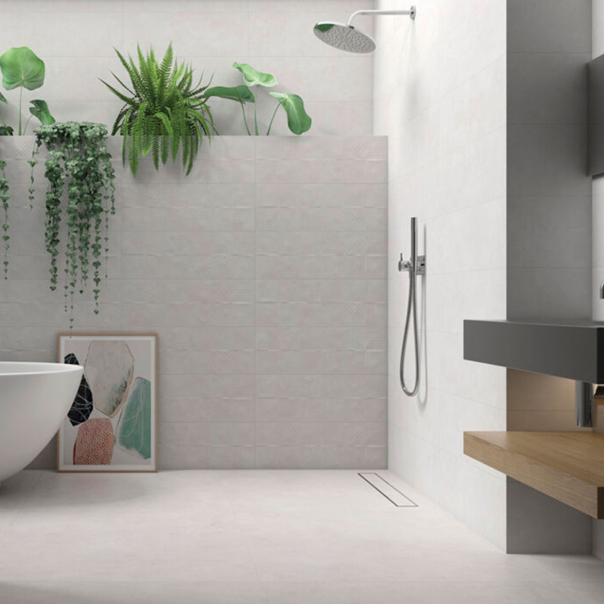 Salle de bain avec sol Zero Perla 90x90 (Boîte 1,62m2)