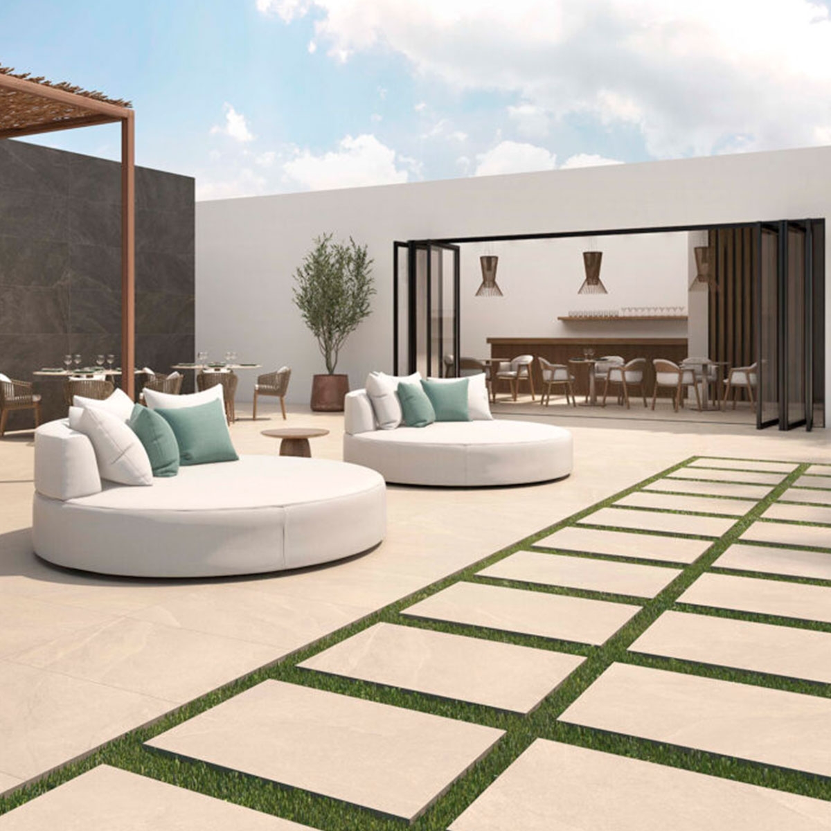 Exterior con Pavimento Adz Ardesia Bone Antideslizante 60x90