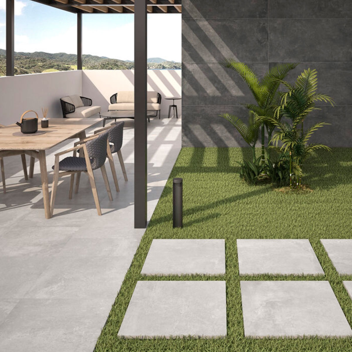 Außenansicht mit Adz Ground Gray rutschfester Belag 60x60 20 mm (Box 0,72 m²)