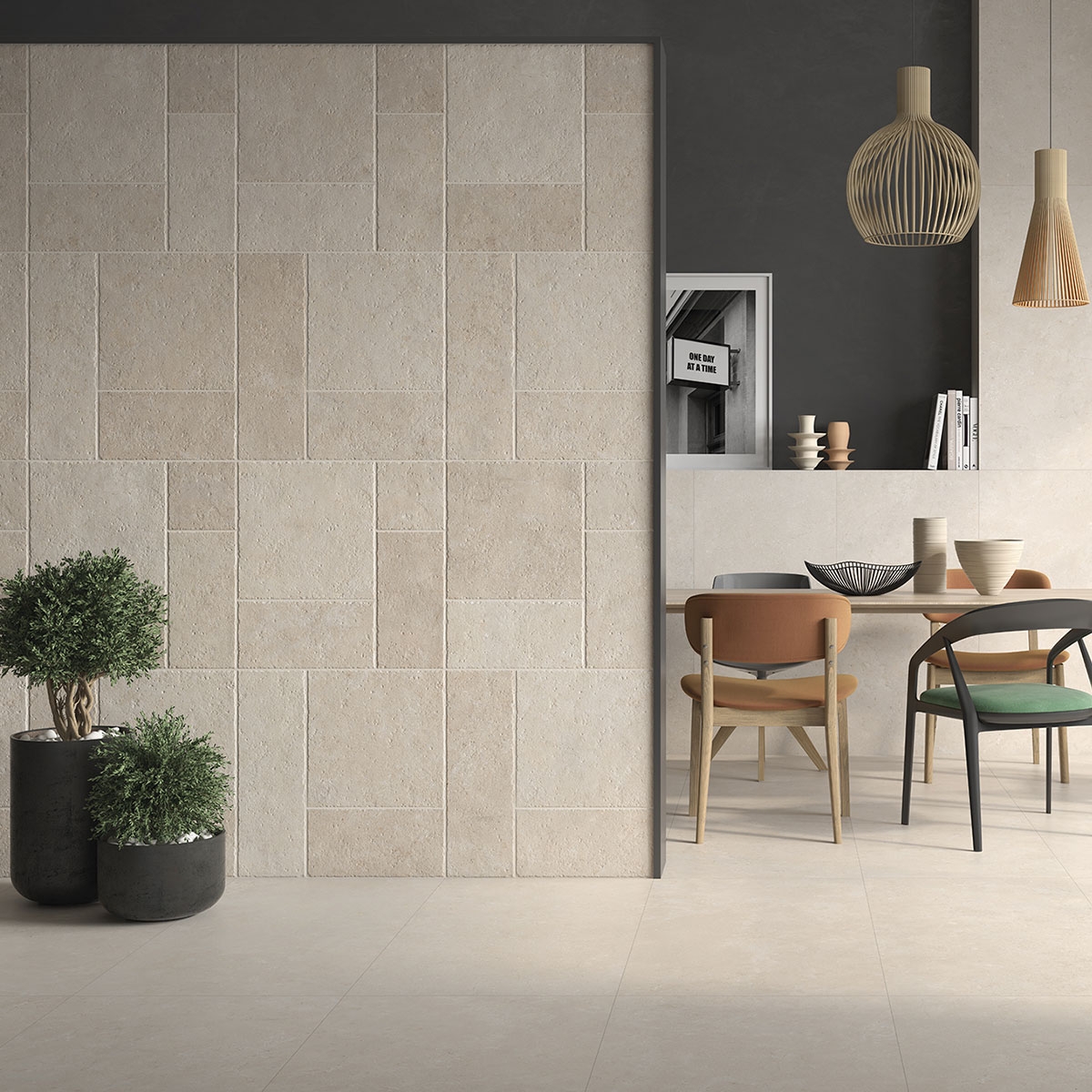 Intérieur avec revêtement en relief ivoire Montpellier 60x120 (Boîte 1,44m2)