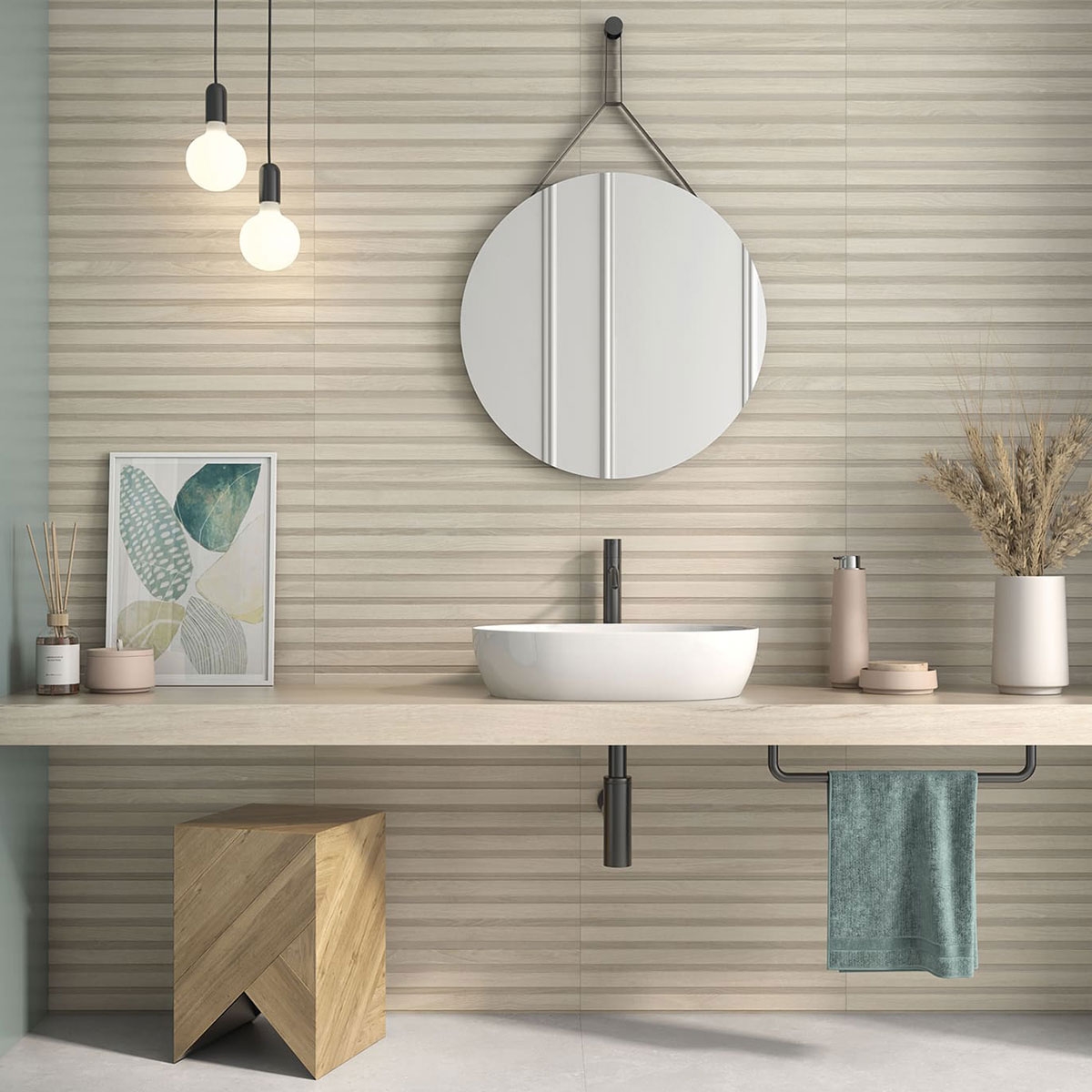 Baño con pavimento Montpellier Perla 120x120