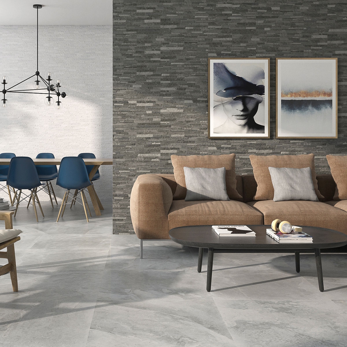 Interior con revestimiento Mubi Gris 17x52