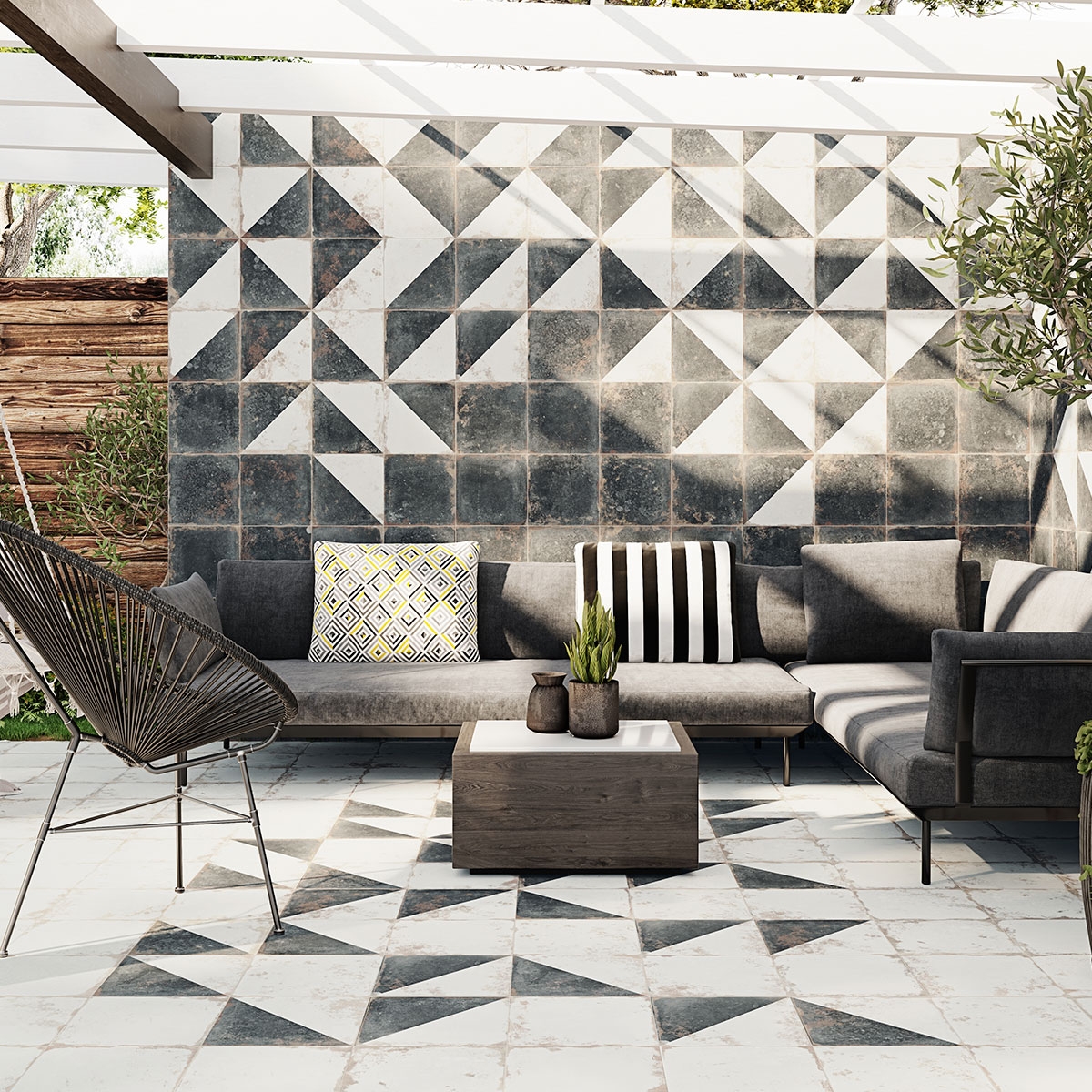 Terraço com pavimento antigo, branco antiderrapante, 33x33