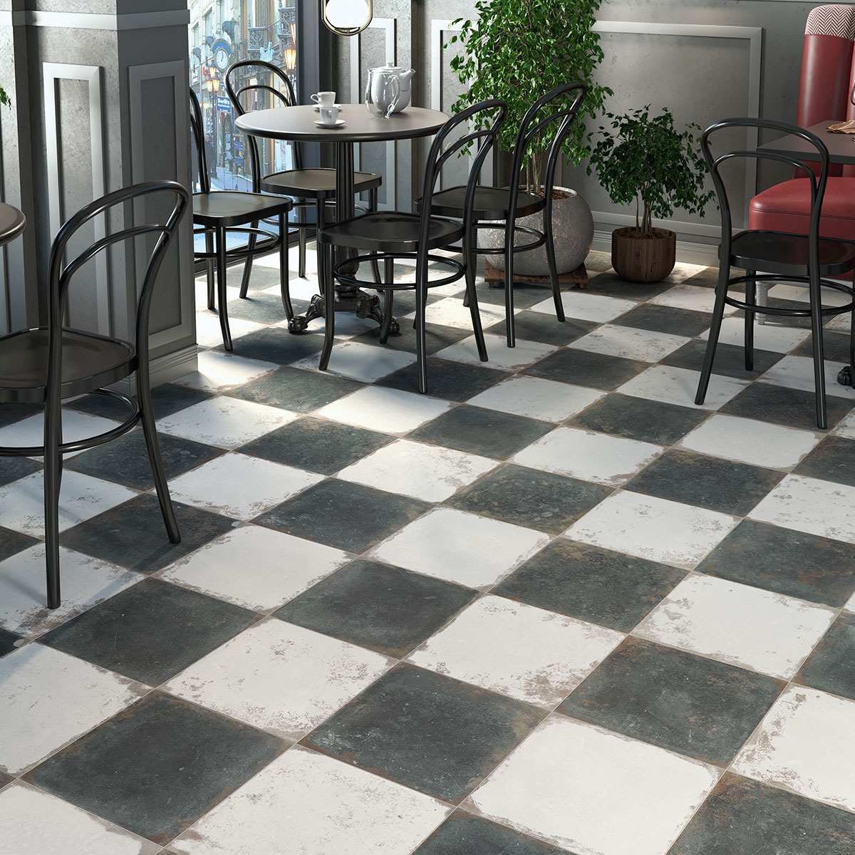 Interior con pavimento Antique Black Antideslizante 33x33 (Caja 1,00m2)