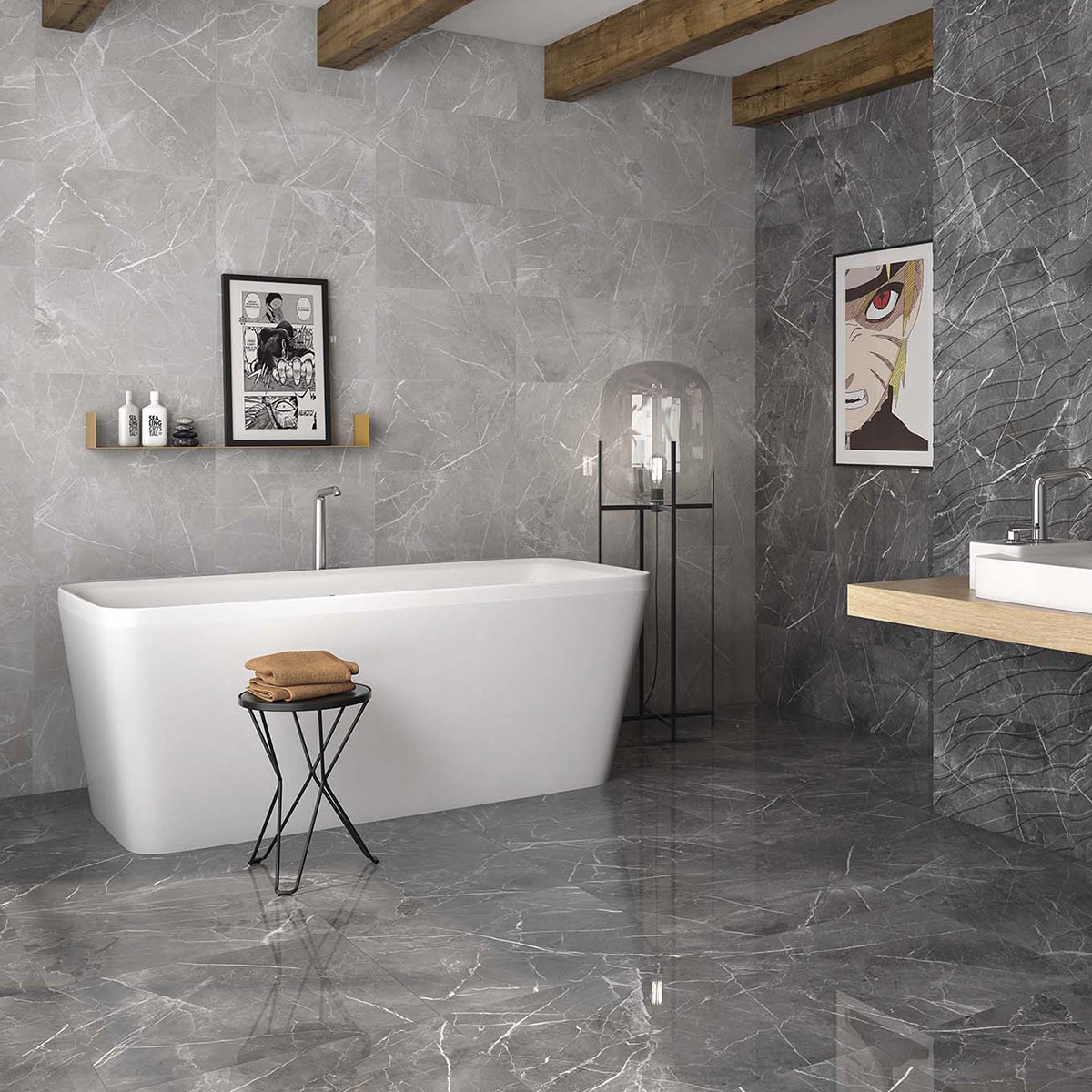 Casa de banho com revestimento Navia Grey 33,5x55