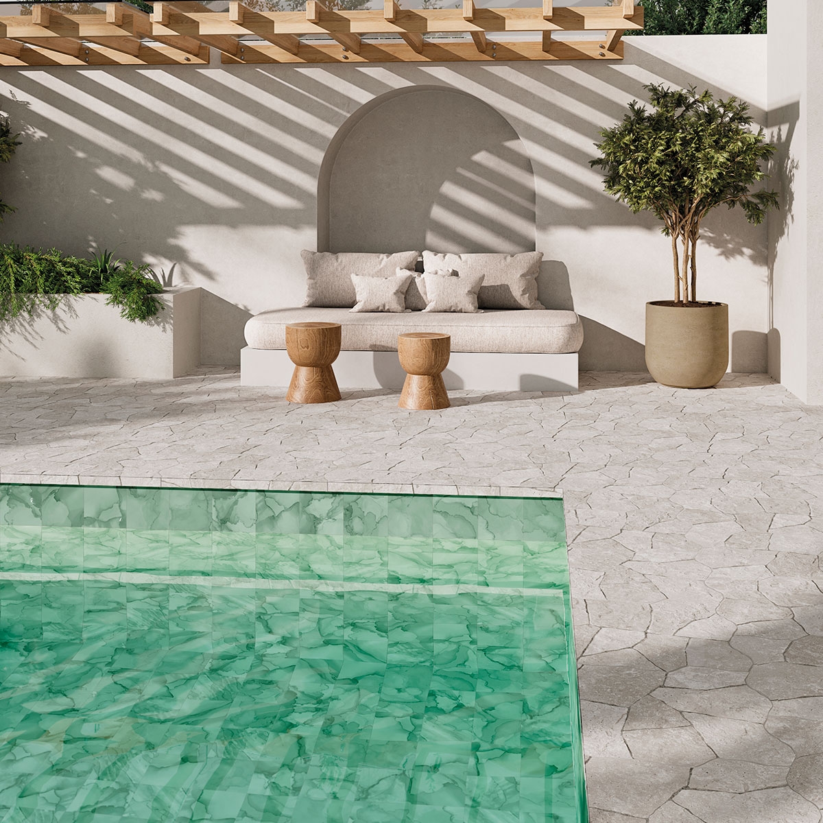 Piscina do Jardim Aquarelle com pavimento 33x33