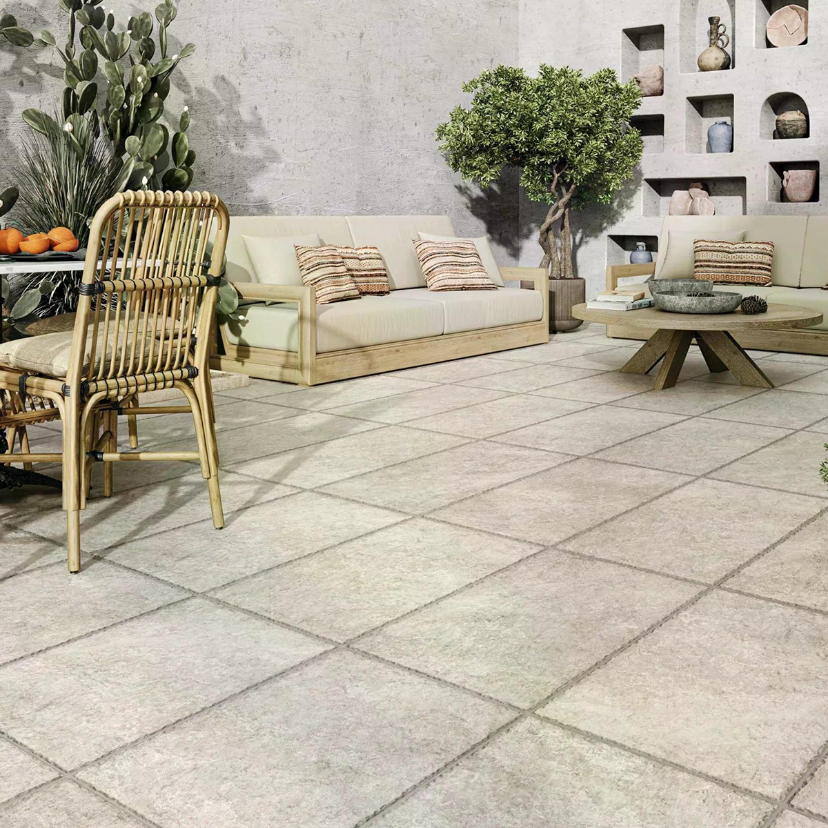 Exterior con Pavimento Denali White Antideslizante 44x66