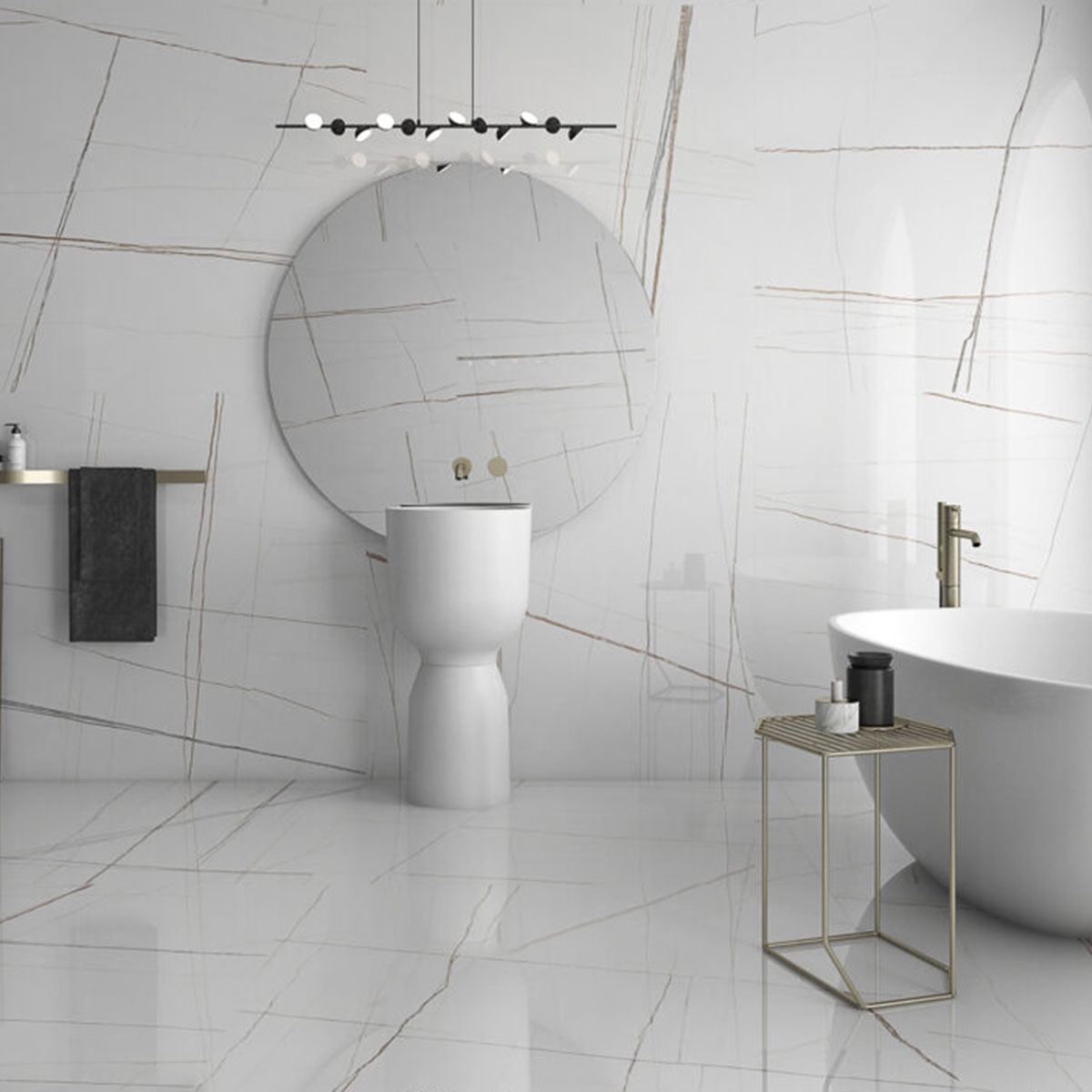 Casa de banho com pavimento Sahara White 120x120