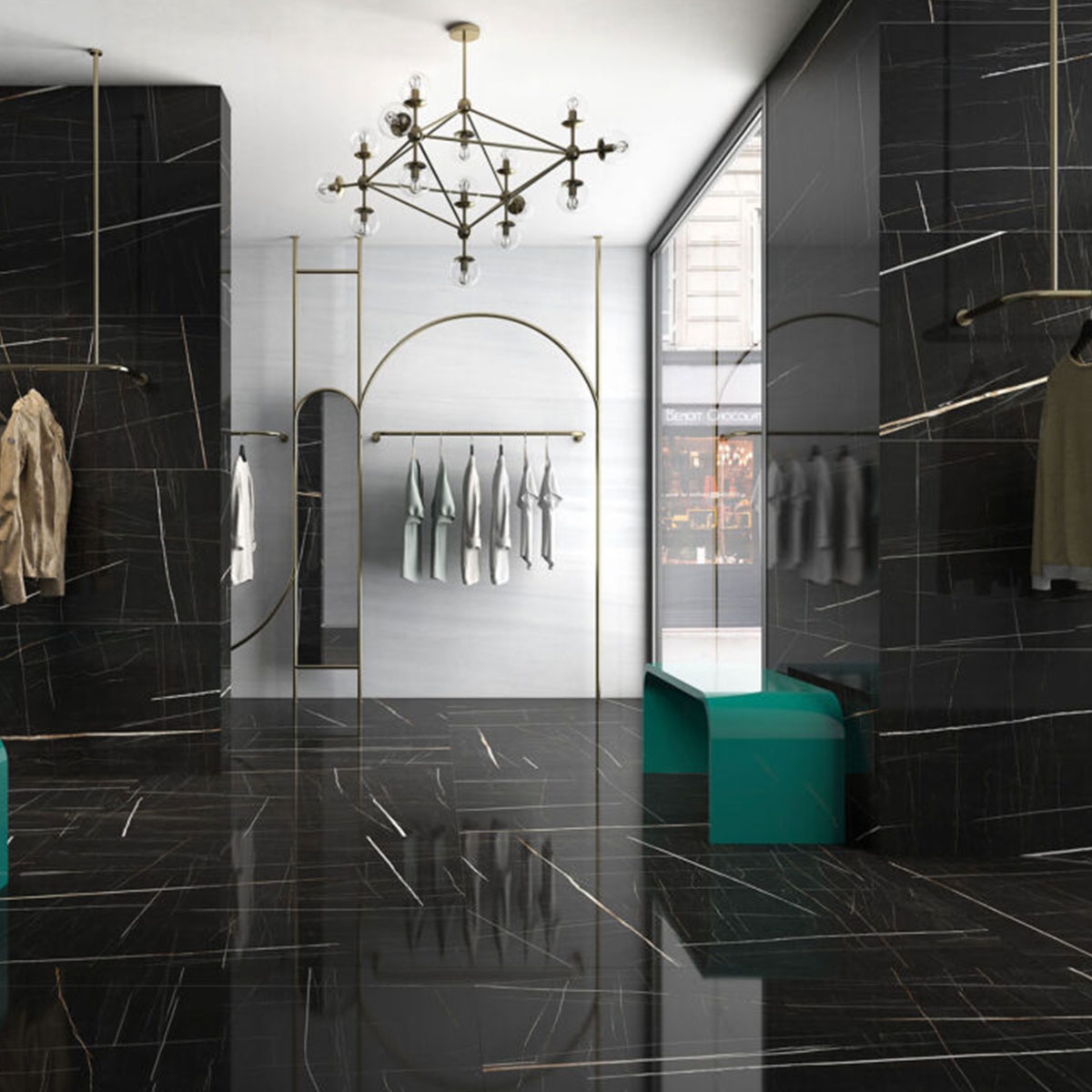 Tienda Concepto con Pavimento Sahara Noir 120x120